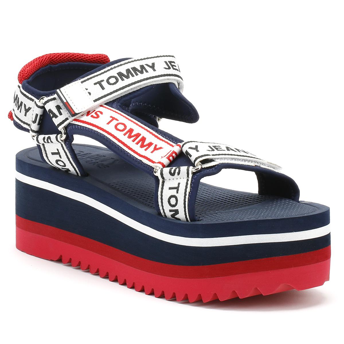 Tommy Hilfiger Denim Tommy Jeans Womens Midnight Blue Technical Flatform  Sandals - Lyst