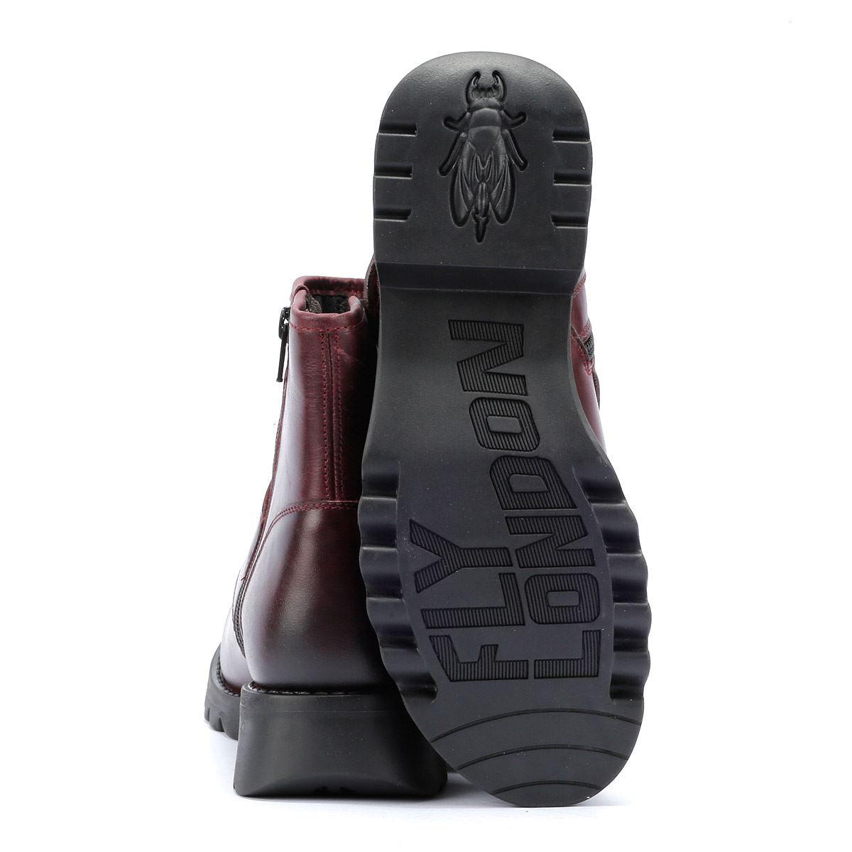 Bottines Fly London En Cuir Rouge Pour Femme – Boucle Décorative, Fermeture Éclair, Semelle Caoutchouc – Taille 36 à 41