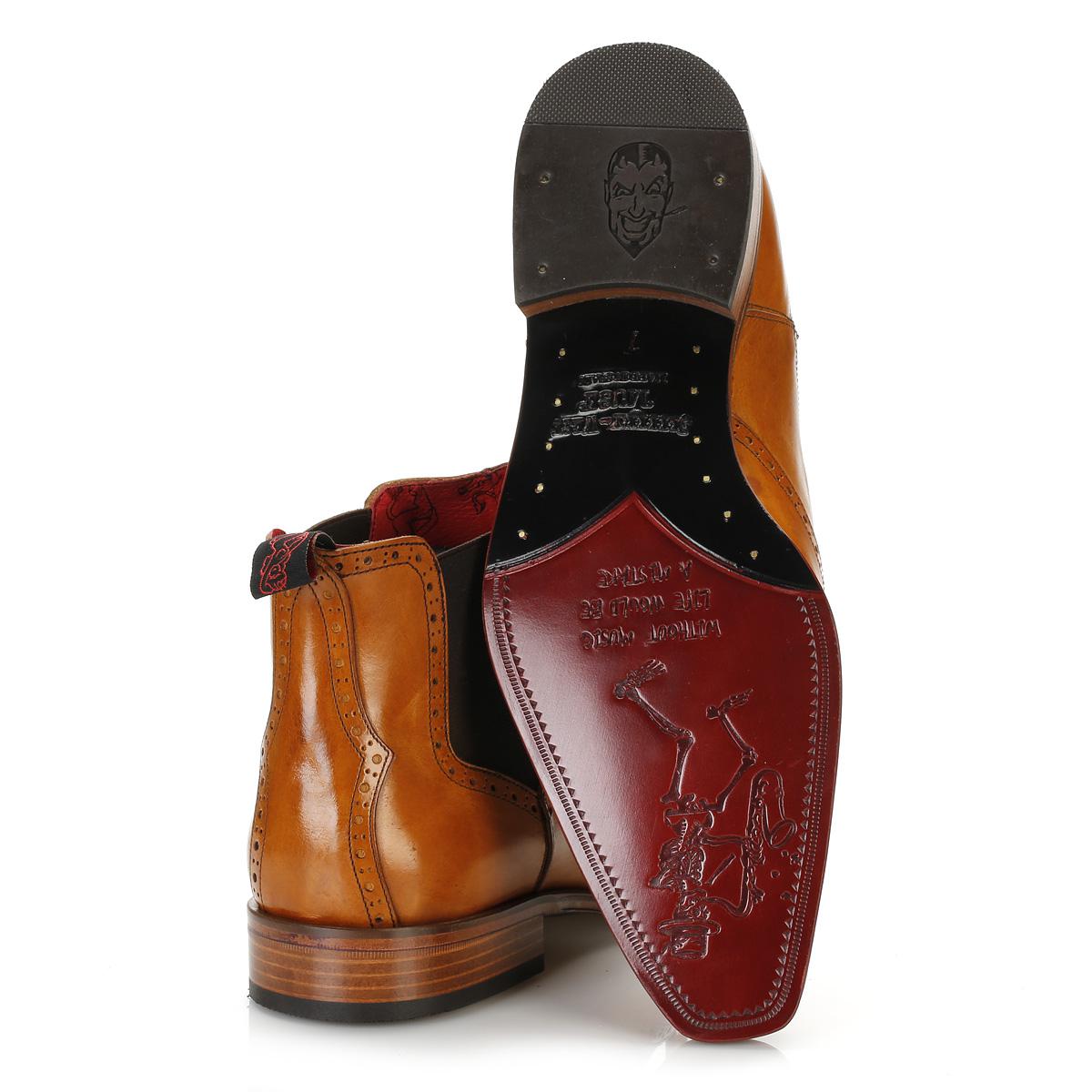 Jeffery West Leather Mens Tequila Honey Brogue Chelsea Boots in Brown