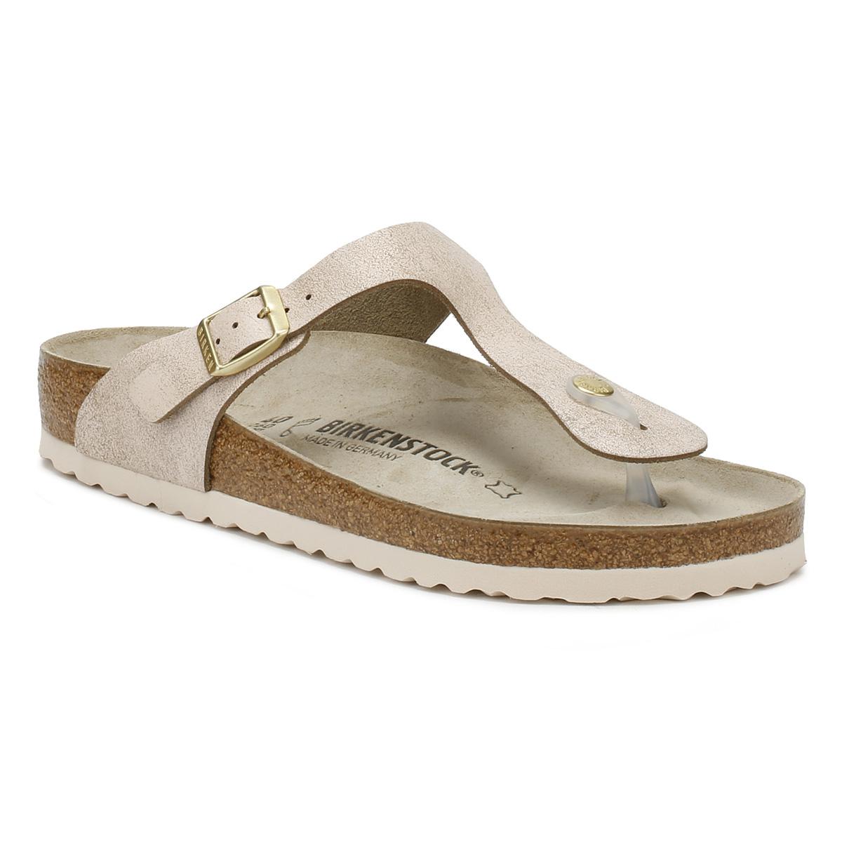 Birkenstock Womens Metallic Rose Gold Gizeh Suede Sandals | Lyst UK