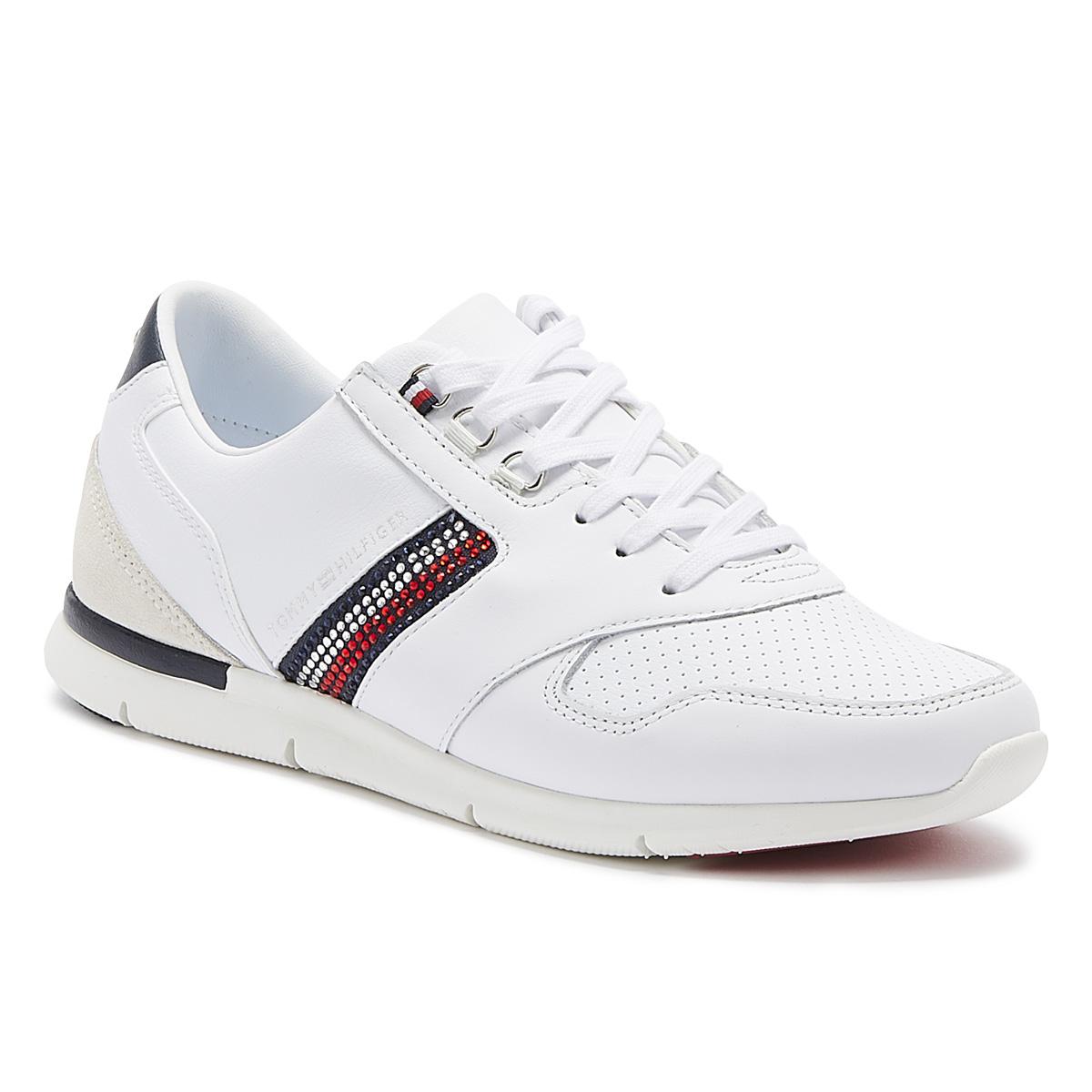 Tommy Hilfiger Lightweight Crystal Womens White Leather Trainers - Lyst