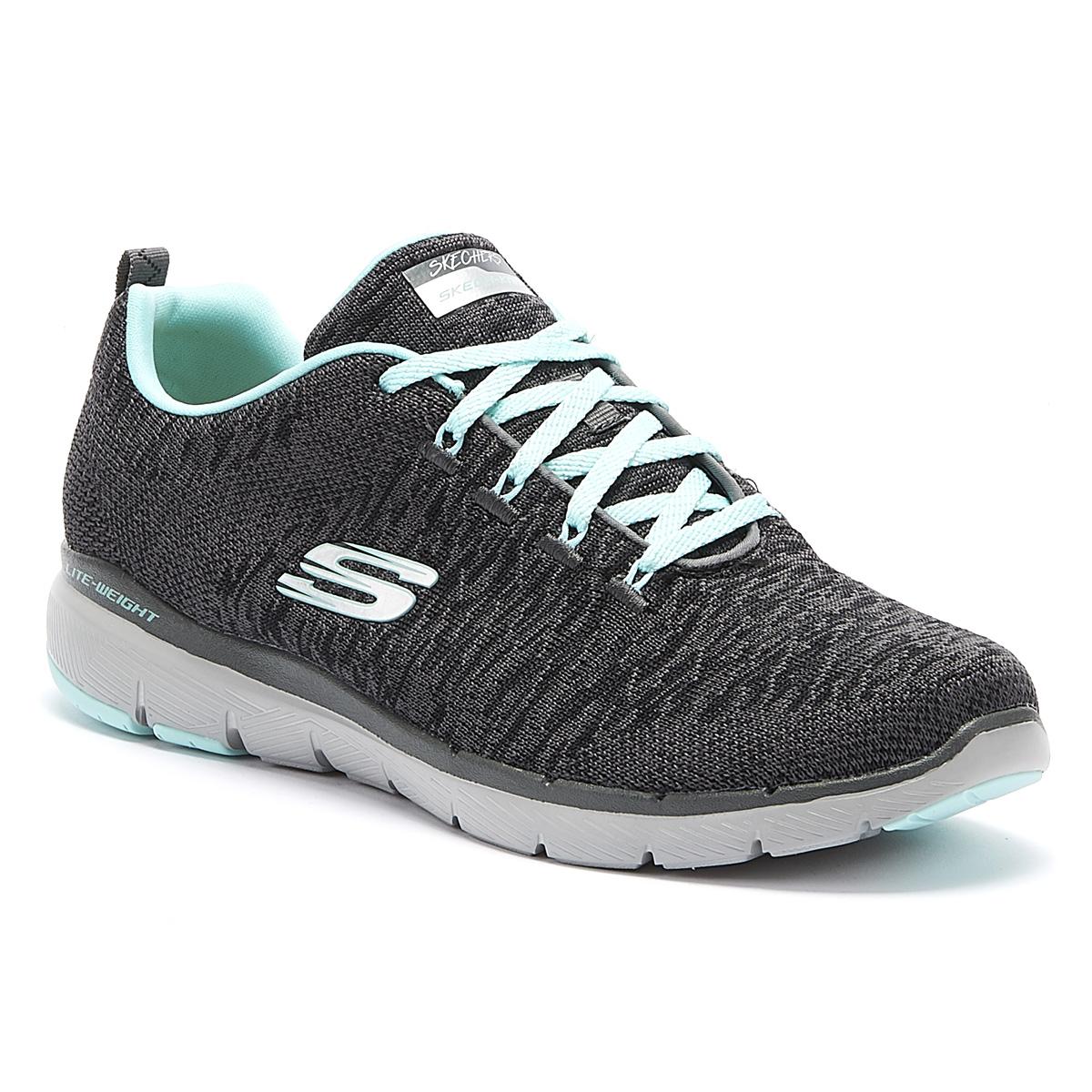 Skechers Rubber Flex Appeal 3.0 Womens Charcoal Grey / Blue Trainers in ...