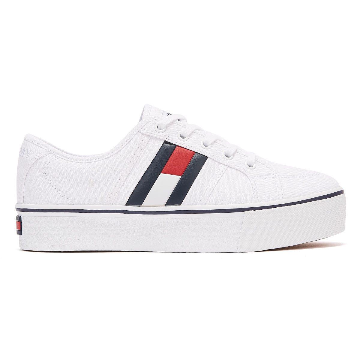 Tommy hilfiger white & navy flatform flag sneaker trainers Clearance