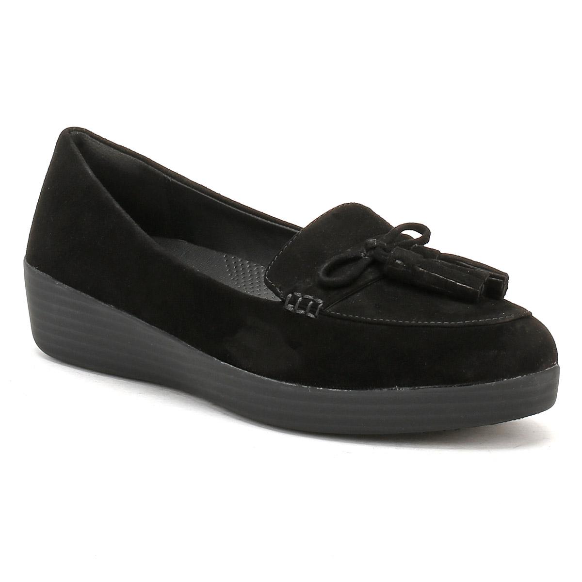Fitflop Leather Womens Black Tassel Bow Sneakerloafer Shoes - Lyst