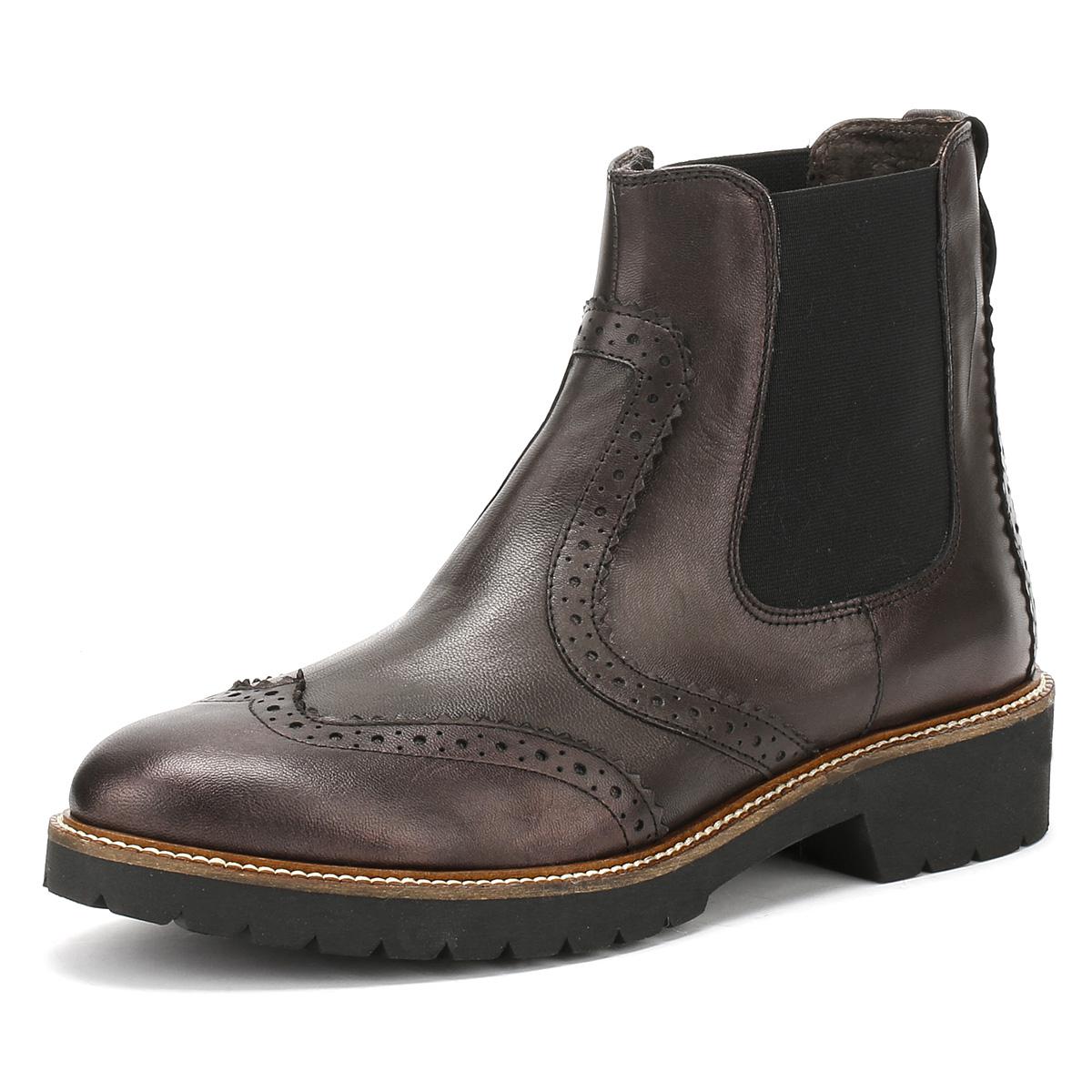 Cara Womens Coal Black Leather Sepia Brogue Chelsea Boots ...