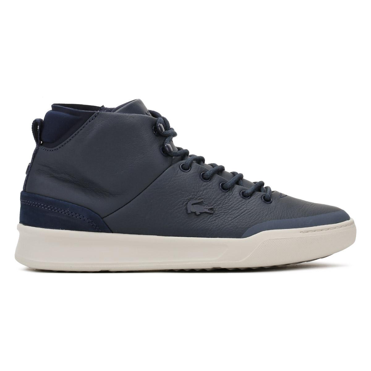 New Mens Lacoste Navy Explorateur Leather Trainers Hi Top Lace Up