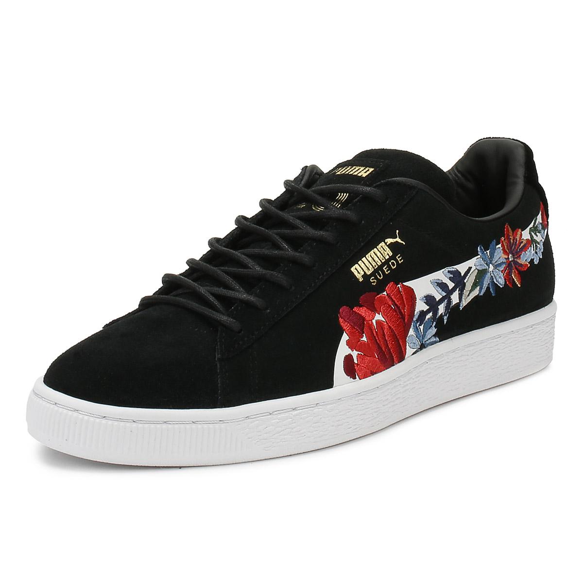 puma black suede classic embroidered trainers