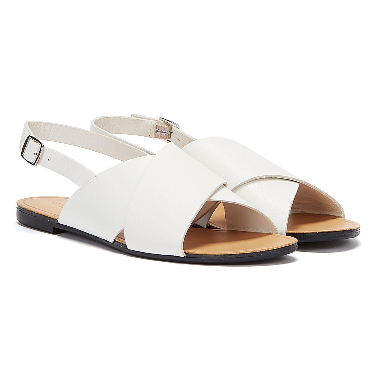 Leather Tia Cross Strap Sandals in White - Lyst