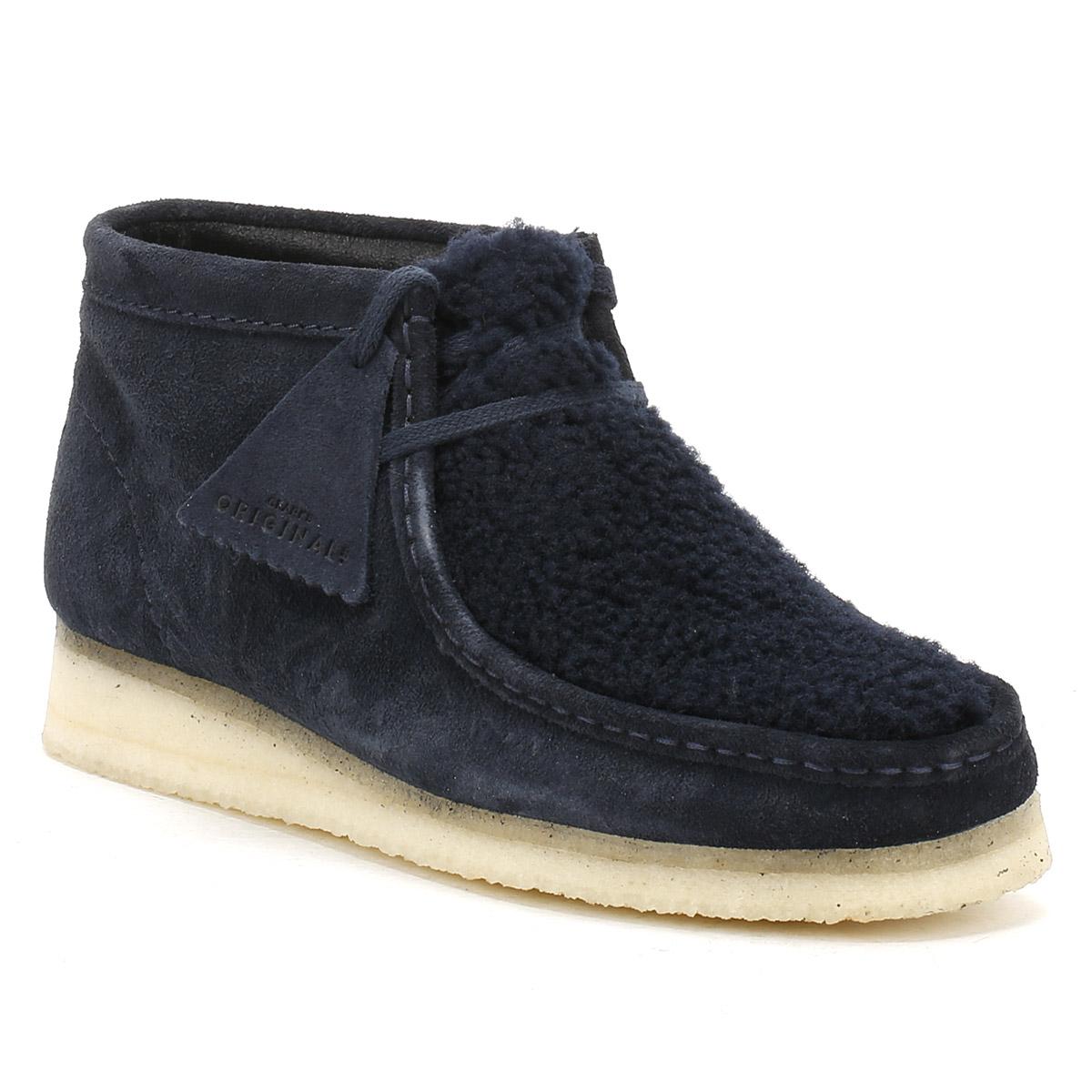 Clarks Womens Navy Suede Wallabee Boots in Blue - Lyst