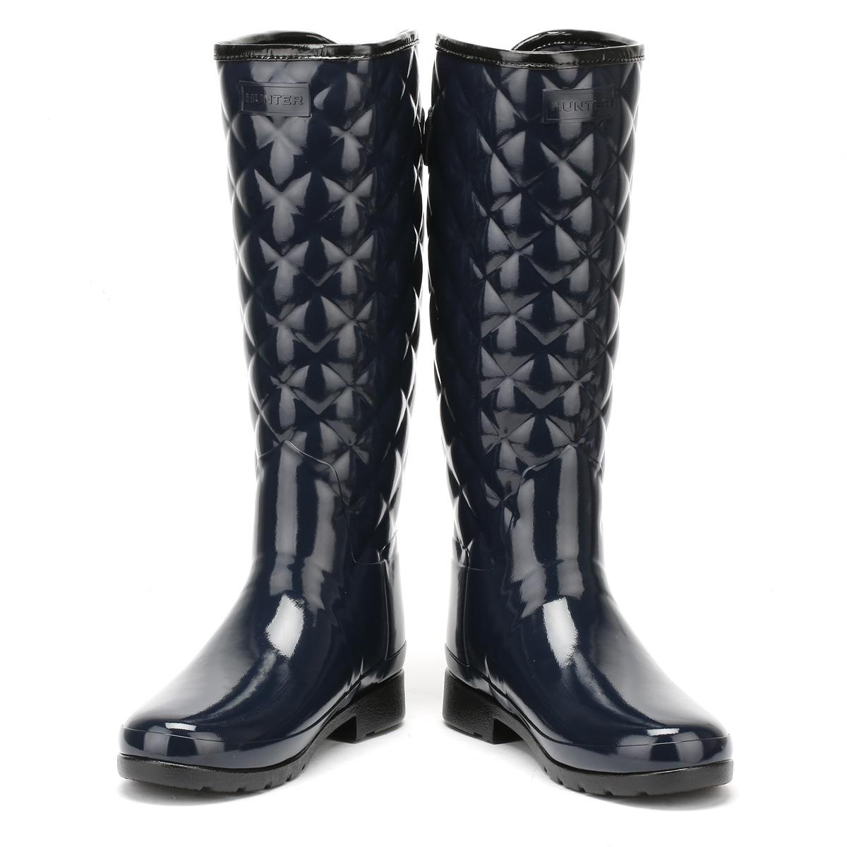 HUNTER Rubber Original Womens Refined Tall Quilted Gloss Navy ...