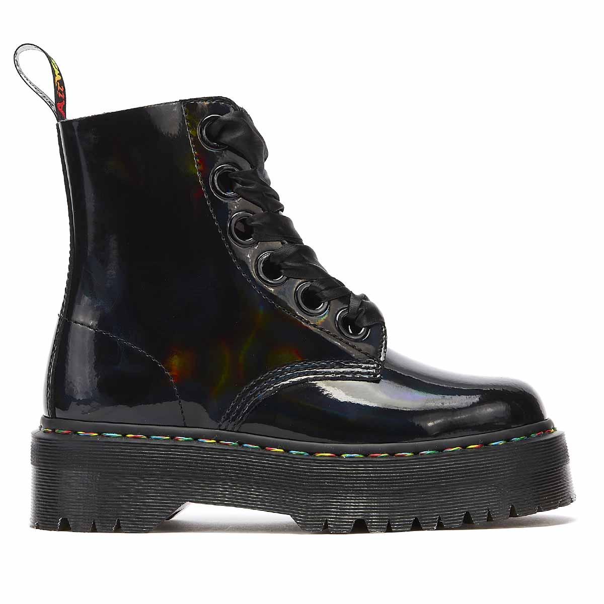 Dr. Martens Leather Dr. Martens Molly Rainbow Patent Womens Black Boots ...
