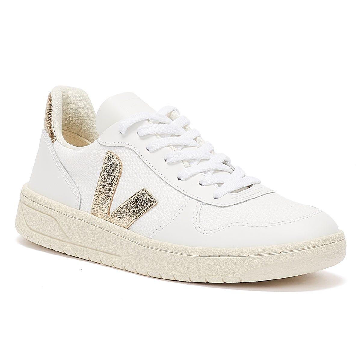 womens white and gold trainers