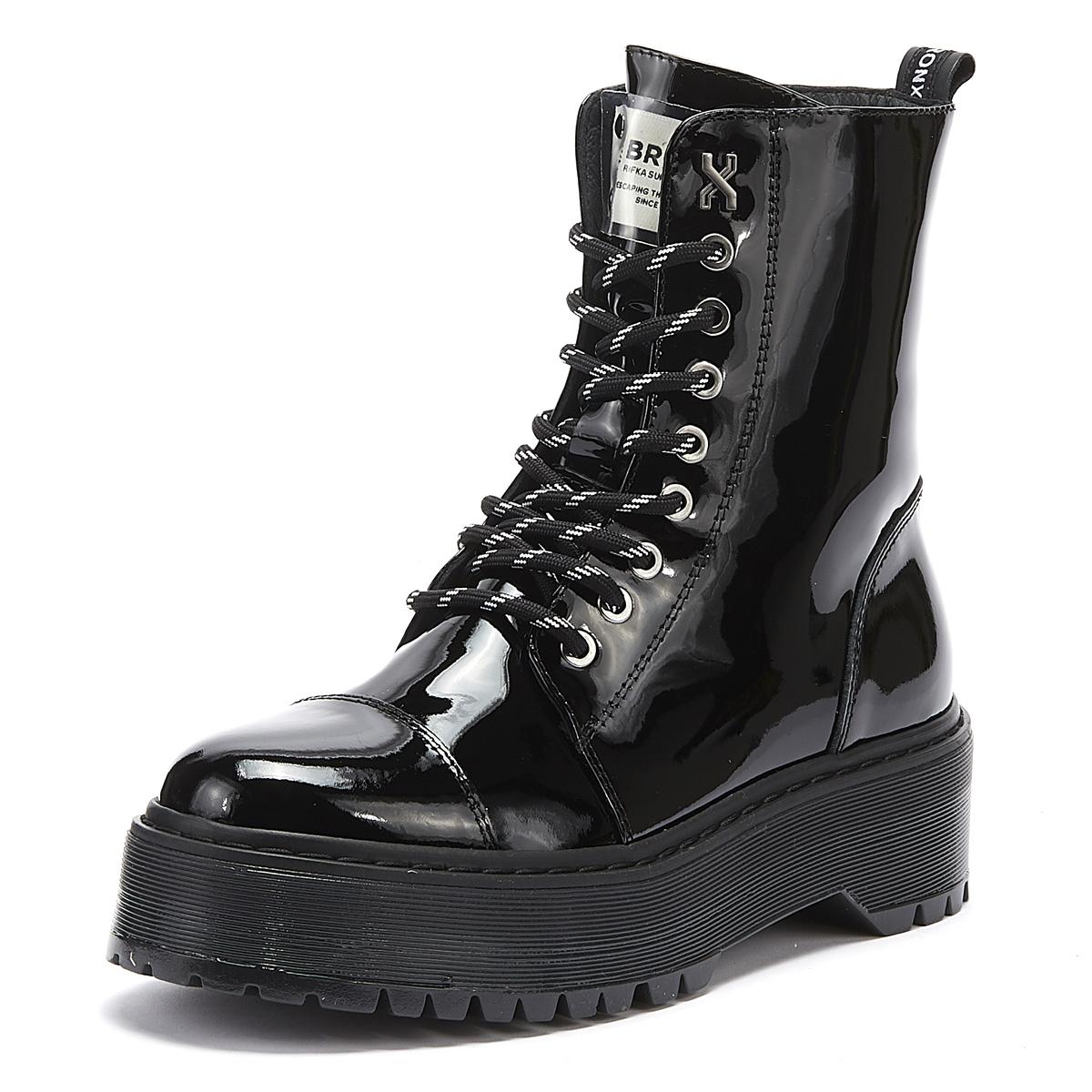 Bronx Rifka Womens Black Platform Patent Leather Boots - Lyst