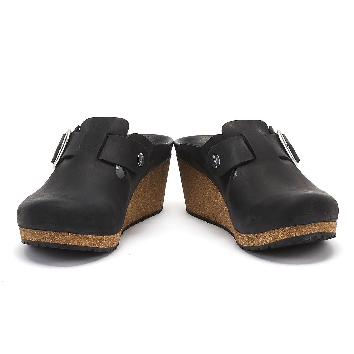 Birkenstock Fanny Big Buckle Leather Womens Black Wedge Clogs Lyst
