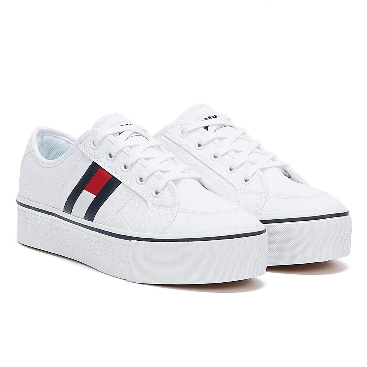 Tommy hilfiger white & navy flatform flag sneaker trainers Clearance