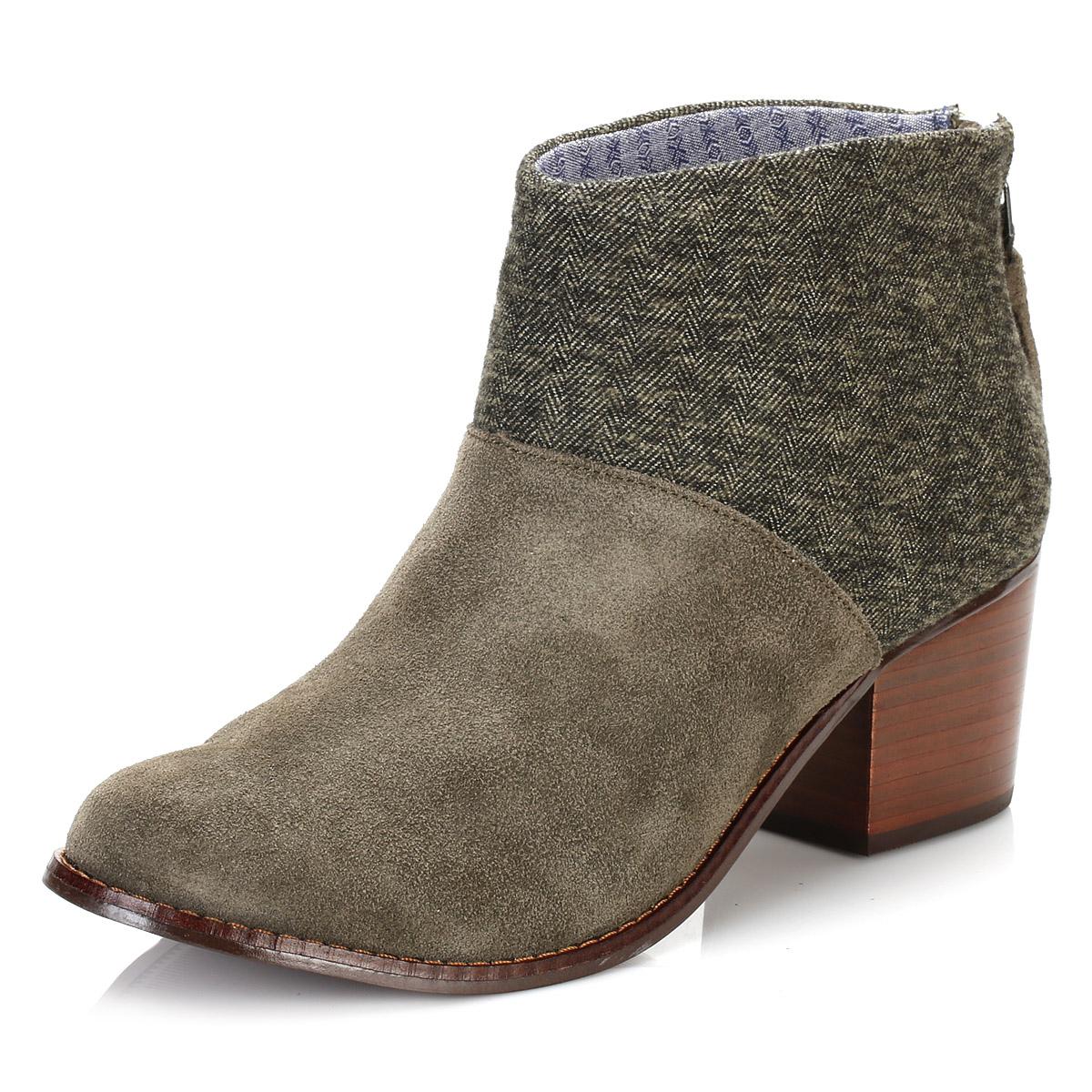 TOMS Suede Womens Tarmac Olive/herringbone Green Leila Bootie Ankle