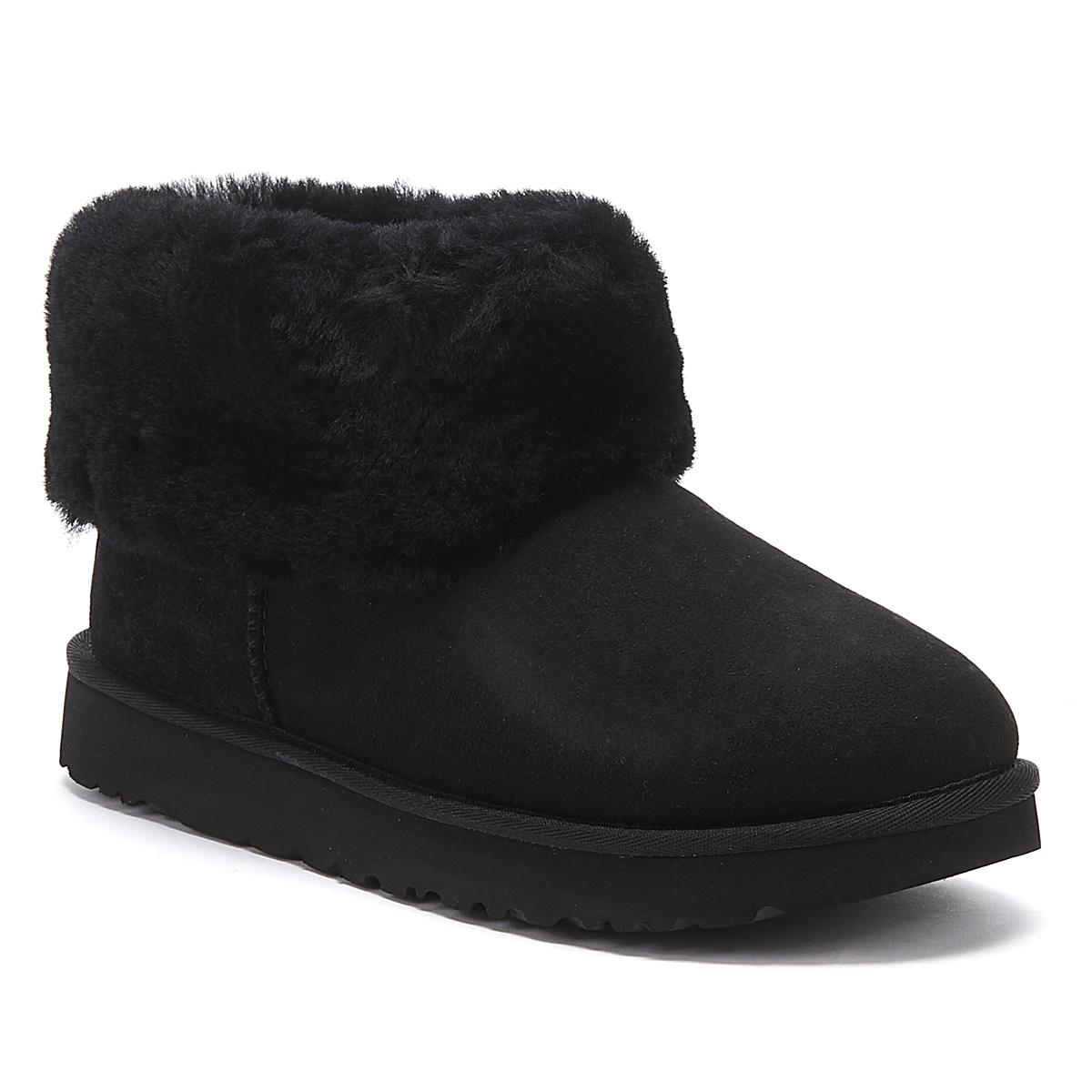 ugg classic mini fluff ankle boots in black