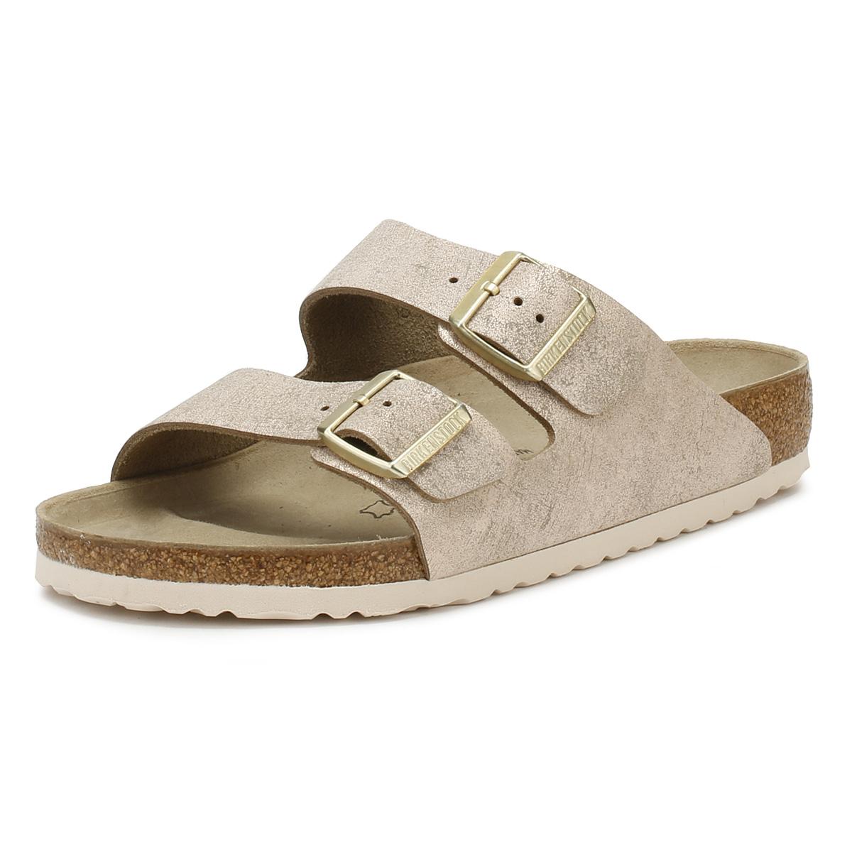 Birkenstock Arizona Womens Rose Gold Suede Sandals in Washed Metallic ...