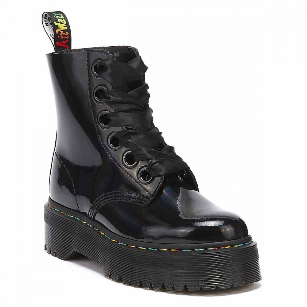 Dr. Martens Dr. Martens Molly Rainbow Patent Schwarze Plateau Schnurboots in Schwarz Lyst DE