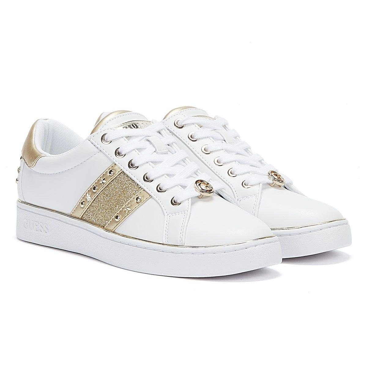 Guess Bevlee Gold Trainers in White | Lyst UK
