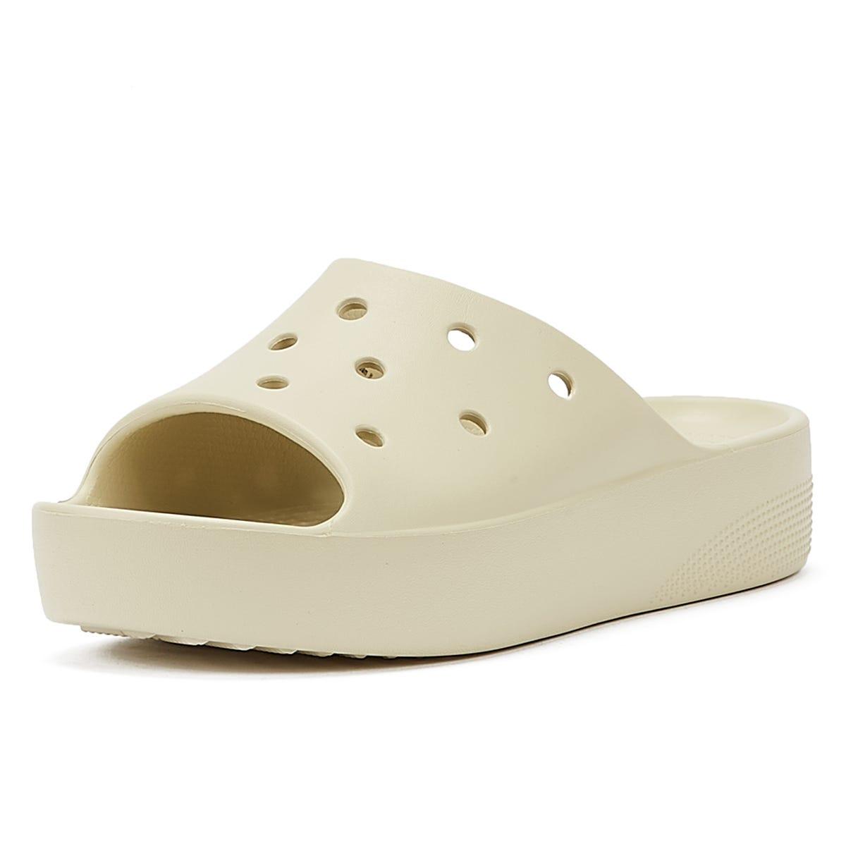 platform crocs cream