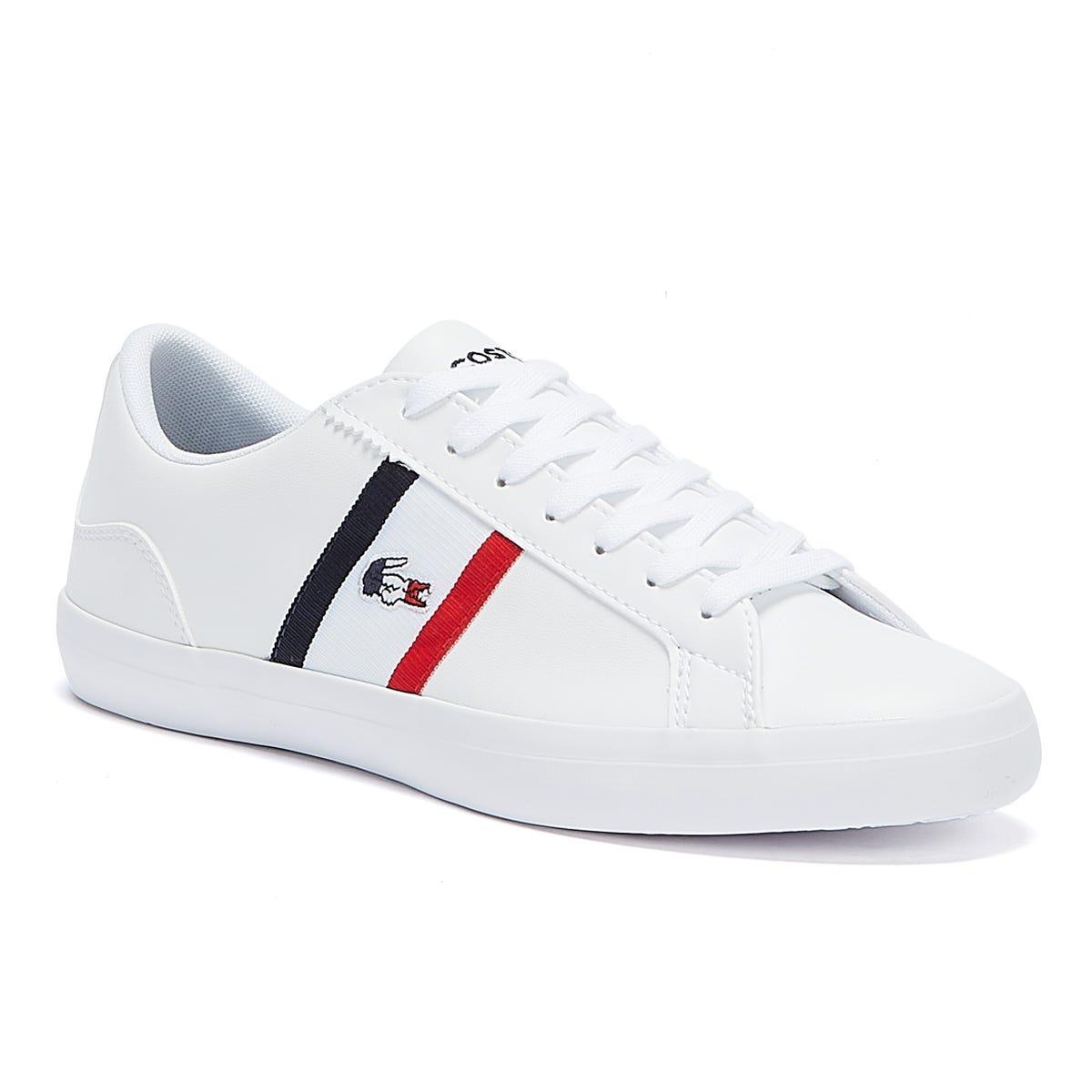 Lacoste Leather Lerond Tri 1 / Navy / Red Trainers in White for Men - Lyst