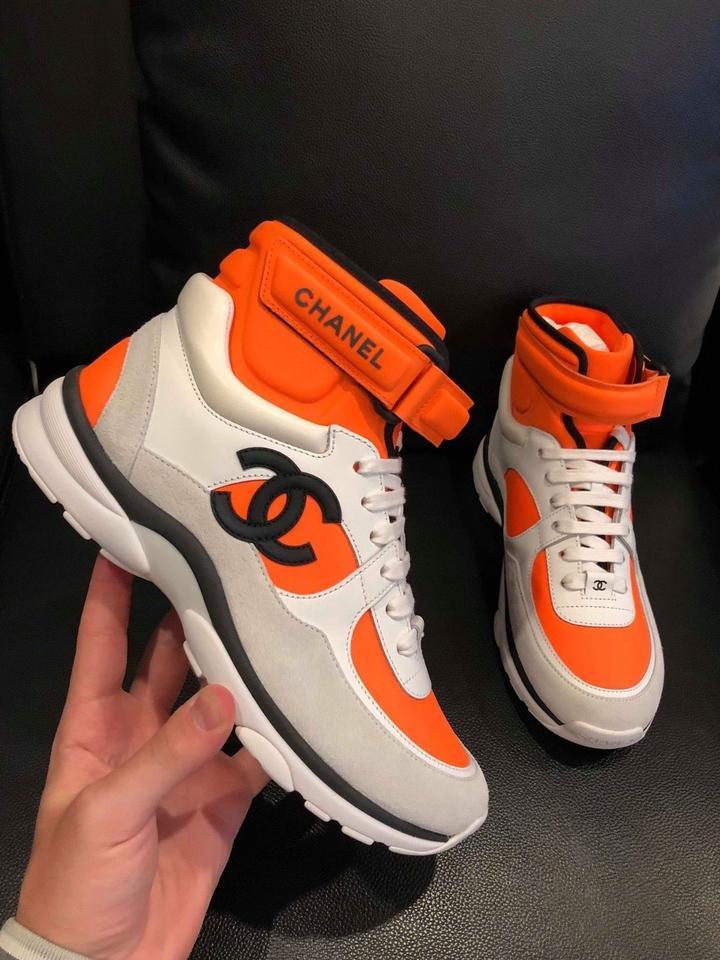 orange chanel high top sneakers