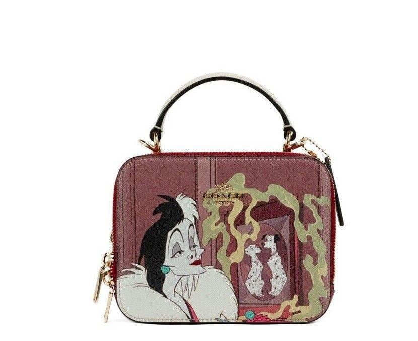 COACH Disney Cruella Motif Crossgrain Leather Box Crossbody Handbag in  Purple