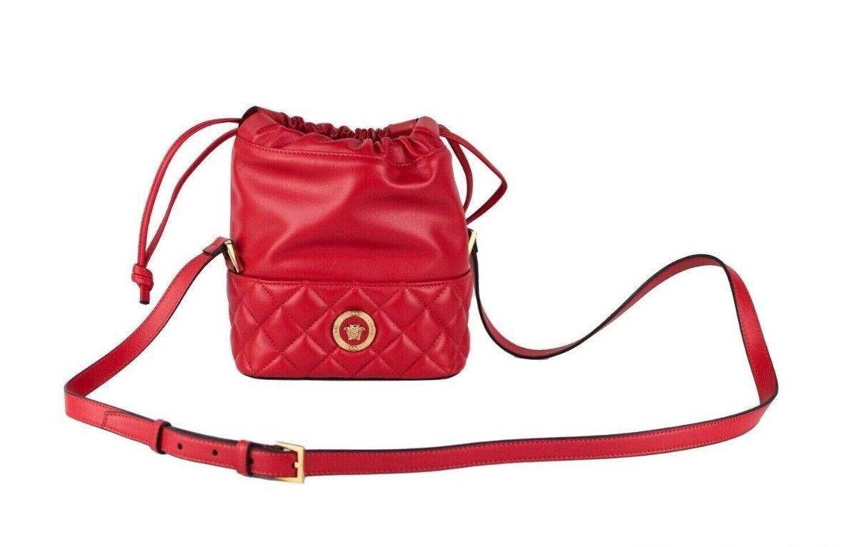 Versace Red Calf Leather Round Disc Shoulder Women's Bag