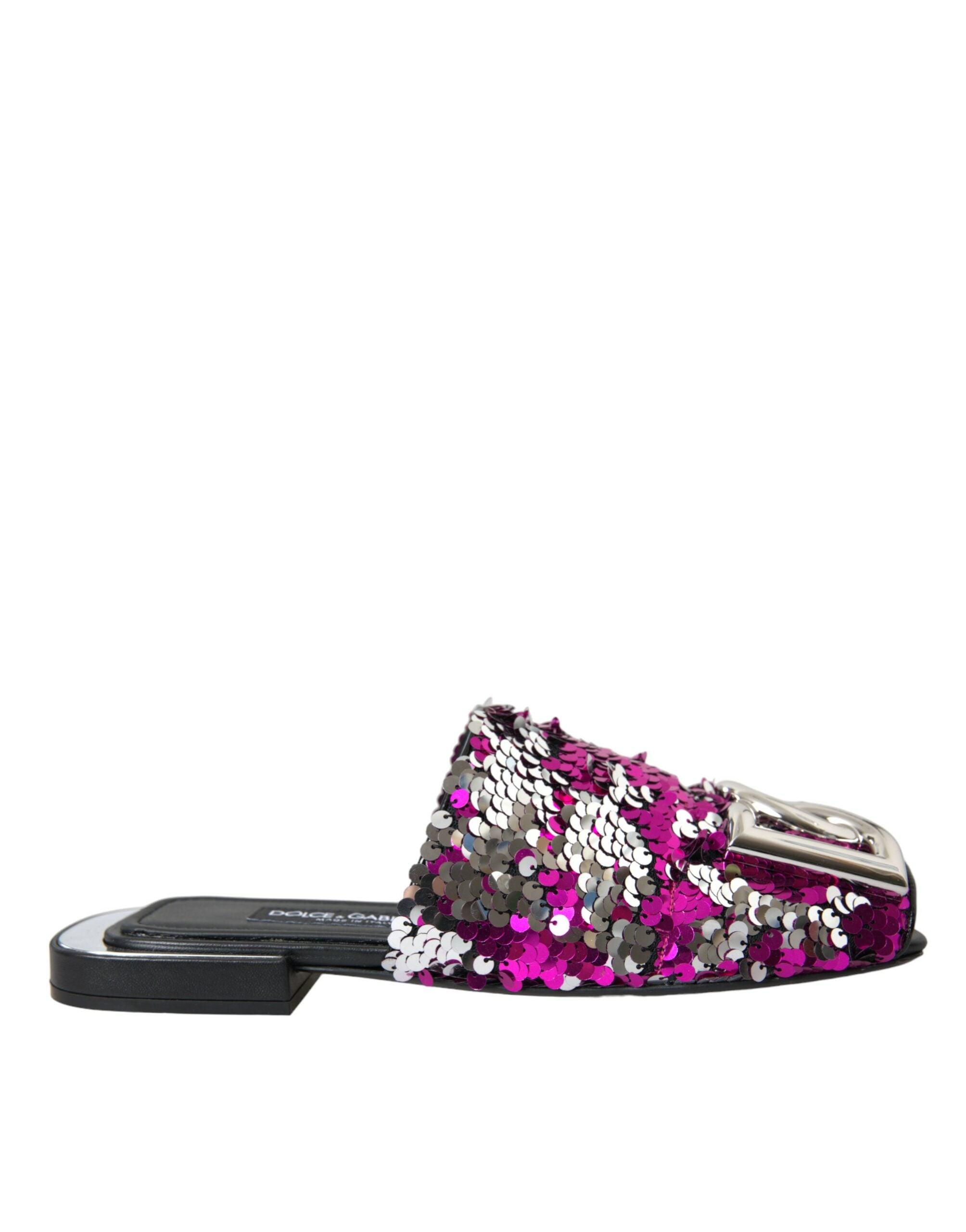 Dolce Gabbana Fuchsia Sequin Logo Slides Sandals Shoes in Purple Lyst