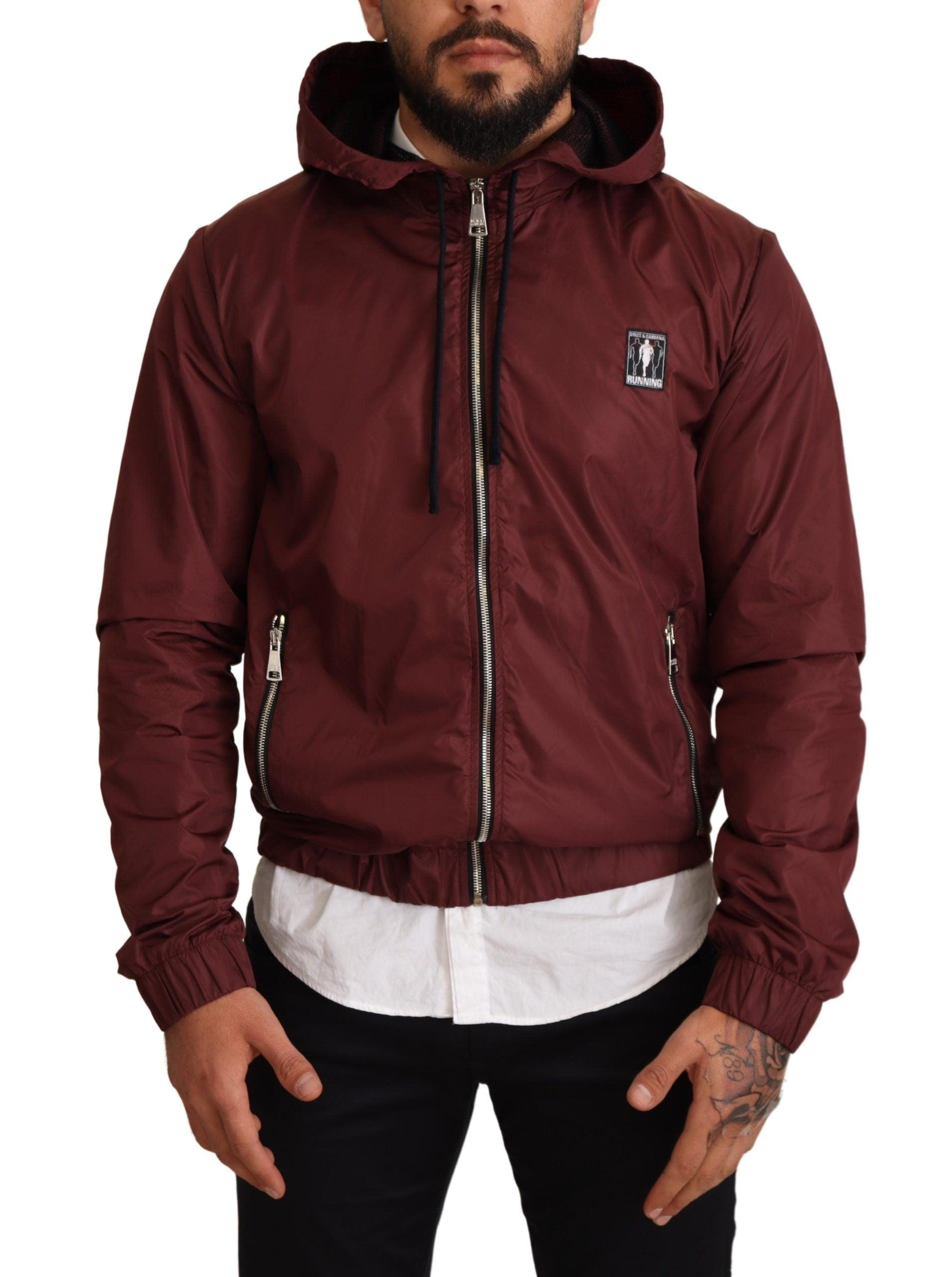 Dolce \u0026 Gabbana Maroon Windbreaker Hooded Full Zip Sweater