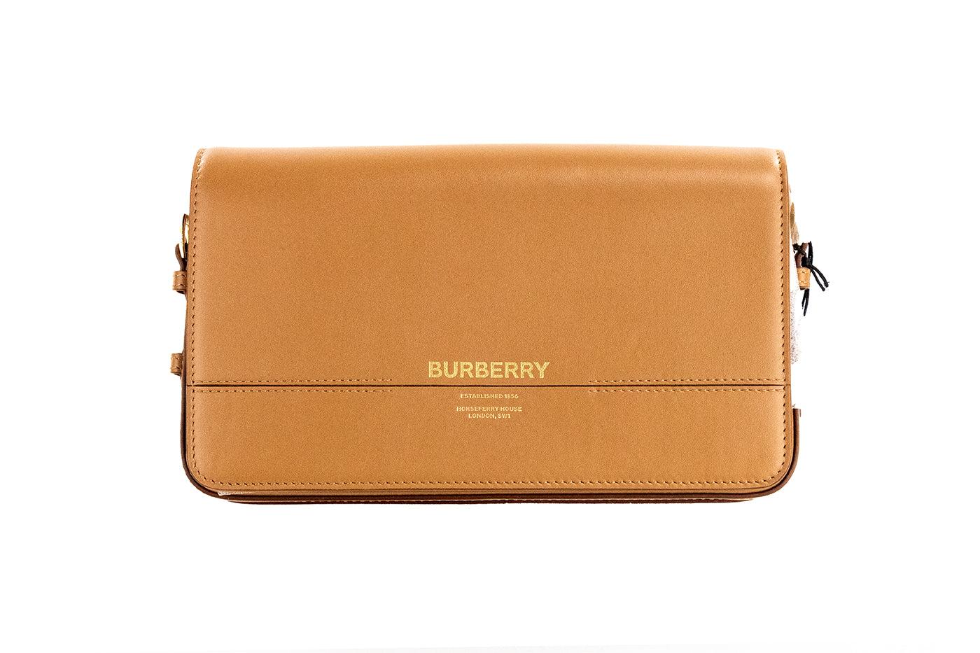 Burberry Macken Small Pale Orchid House Check Derby Leather Crossbody Bag  Purse in Black