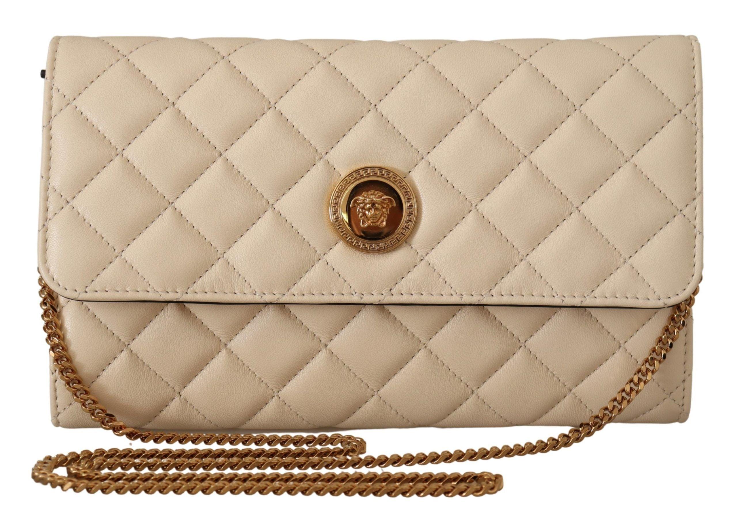 Versace La Medusa Large Crossbody in White Quilted Nappa Leather