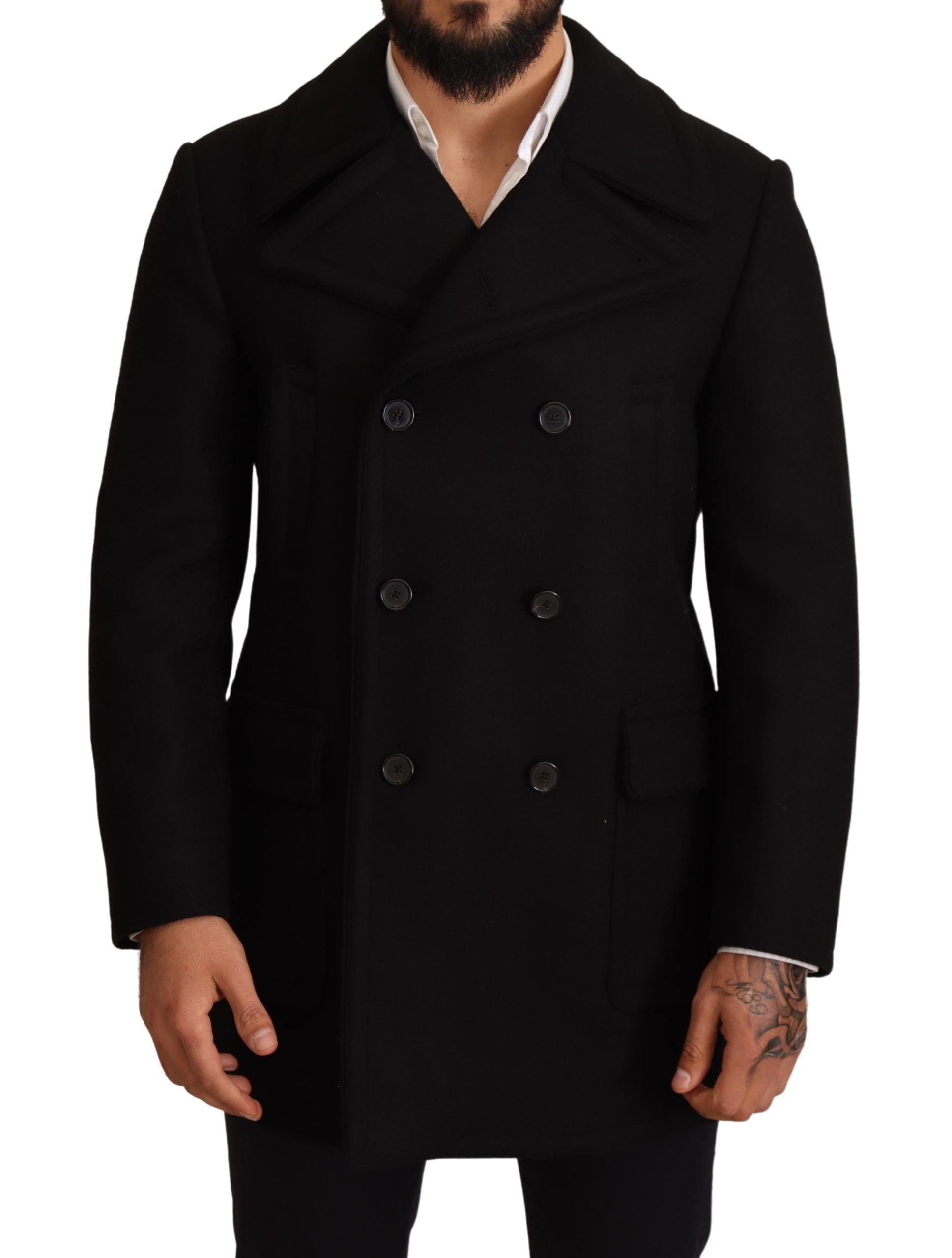 Mens Black Wool Trench Coat