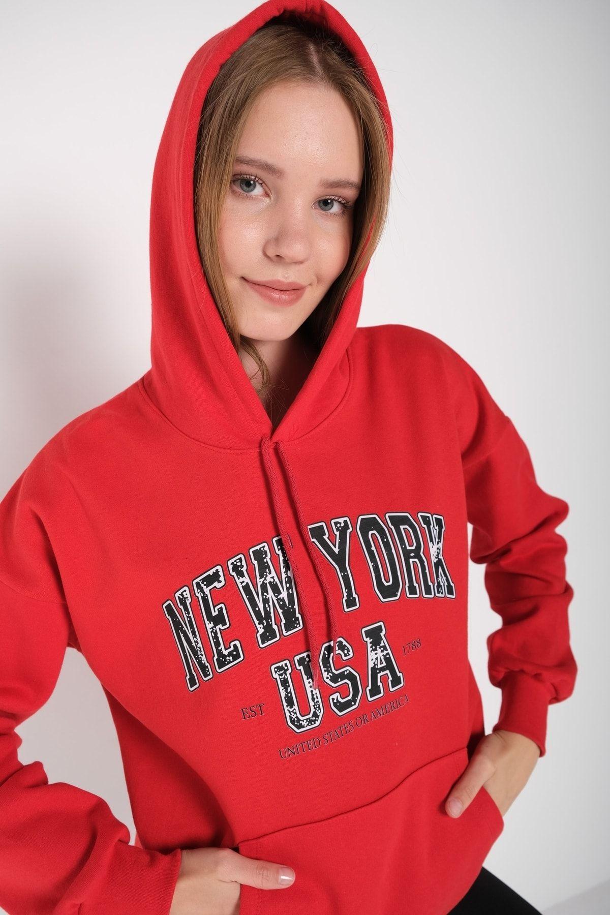 Kapuze Pullover Damen Print Printed Hoodie Roter Hoodie H&m