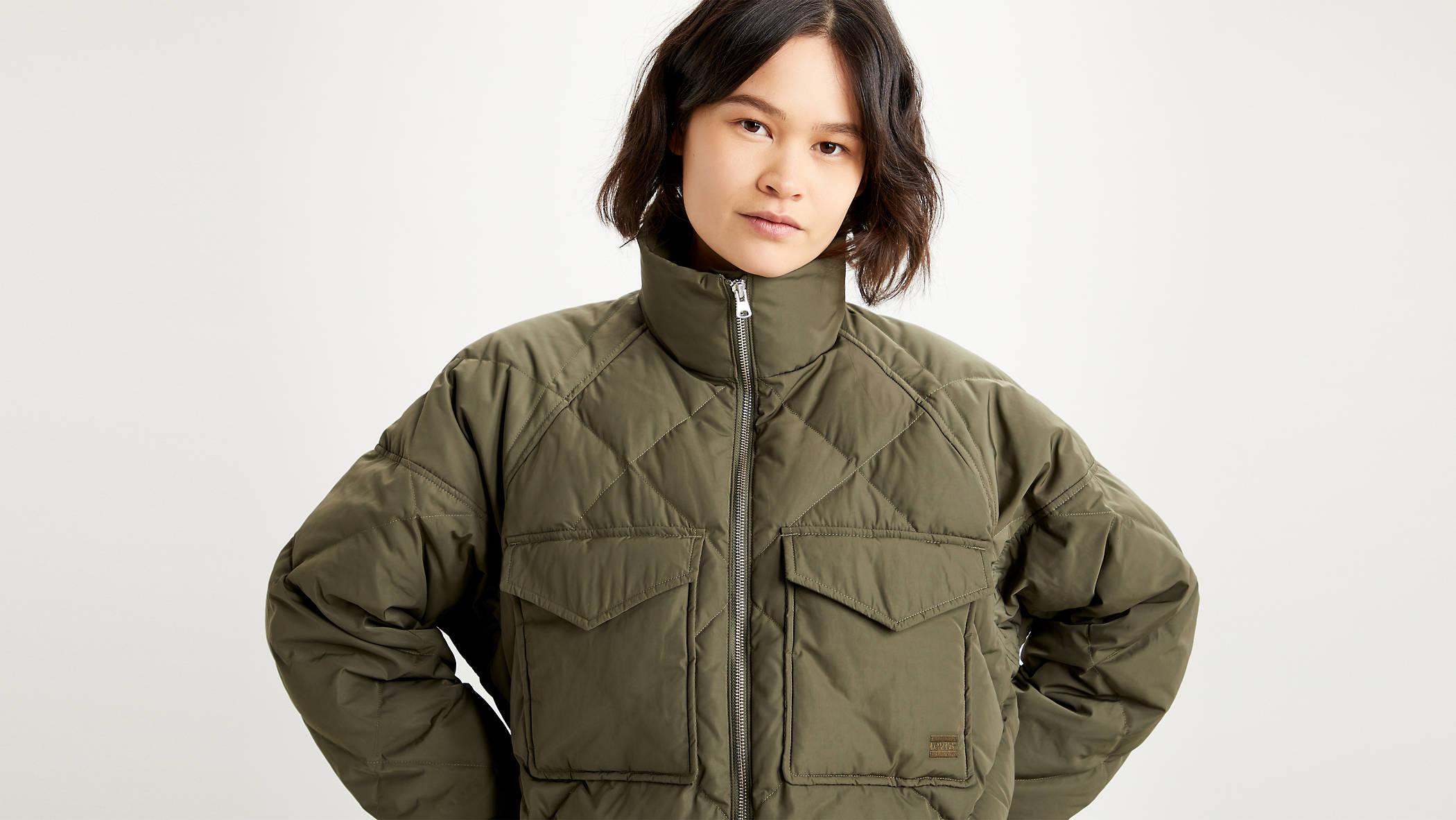 Green Diamond Quilt Puffer Women Jacket 