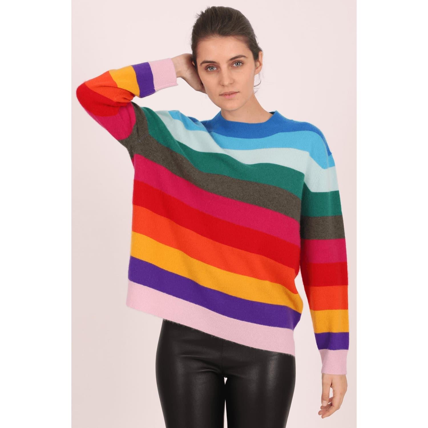 Pull multi rayures en cachemire Estheme Cachemire en coloris Rouge
