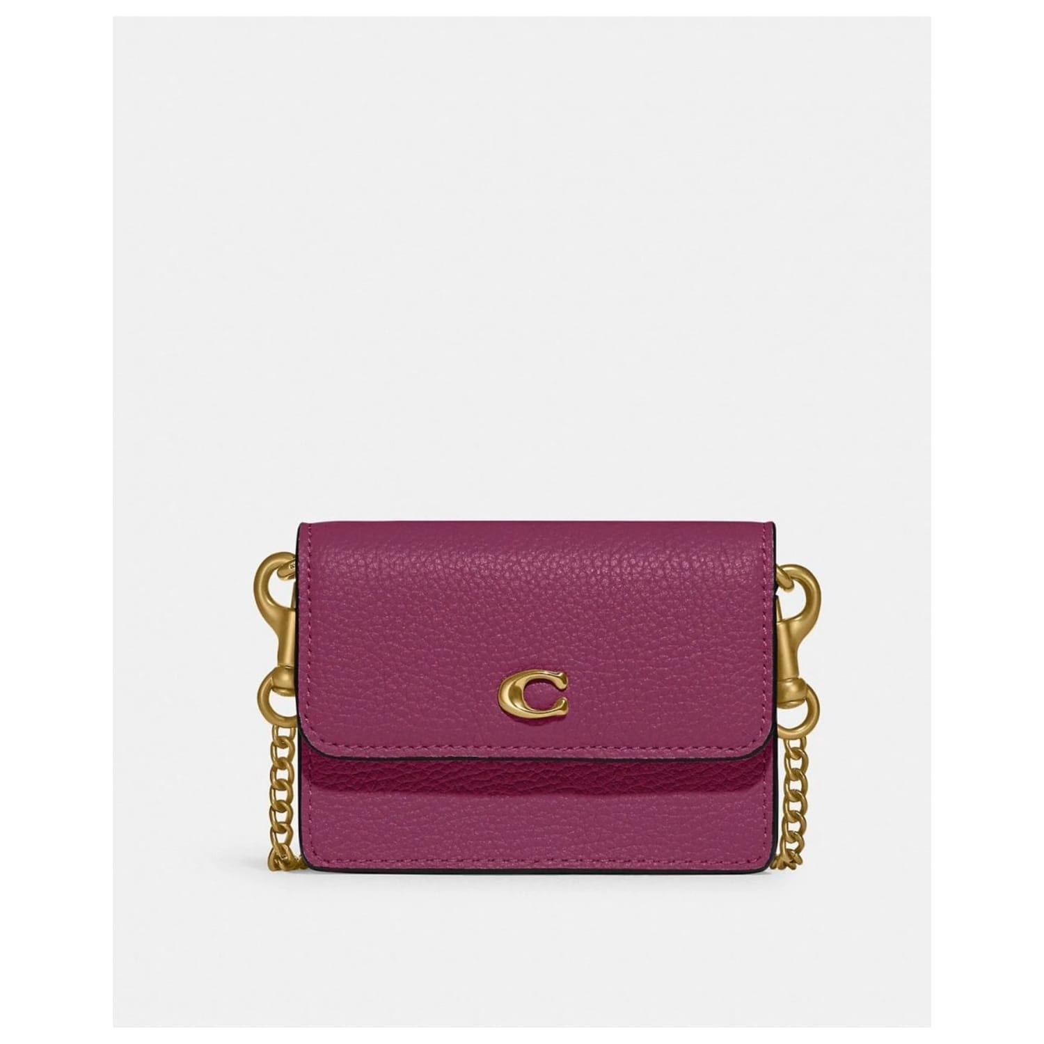 COACH Half Flap Card Case With Chain Col Deep Plum Size Os in