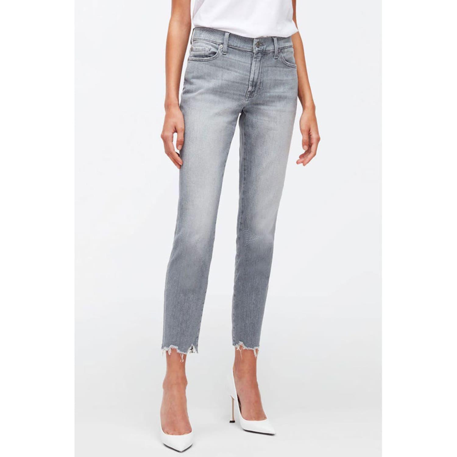 7 For All Mankind Grey Roxanne Ankle Worn Out Hem Jeans in Blue | Lyst