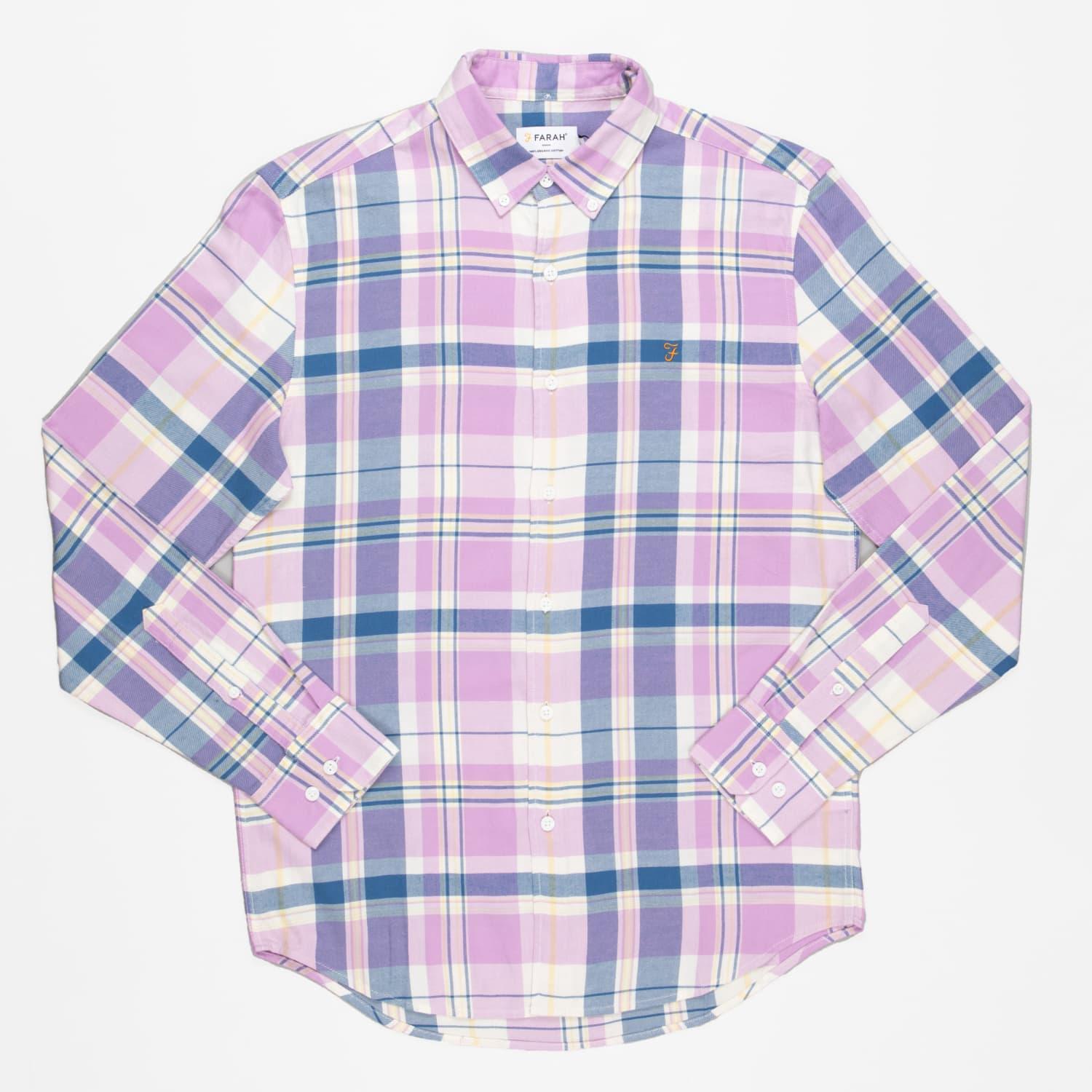 Farah Clayton Check Print Shirt In Pink 