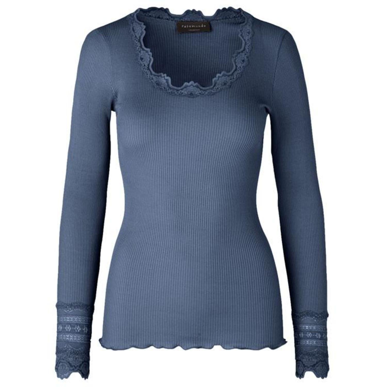Rosemunde Silk Top Long Sleeve W Lace Denim Blue | Lyst