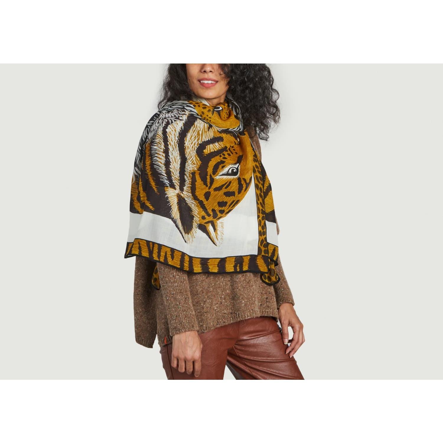Inoui Edition Square Wool Scarf With Cheetah Pattern in Brown | Lyst