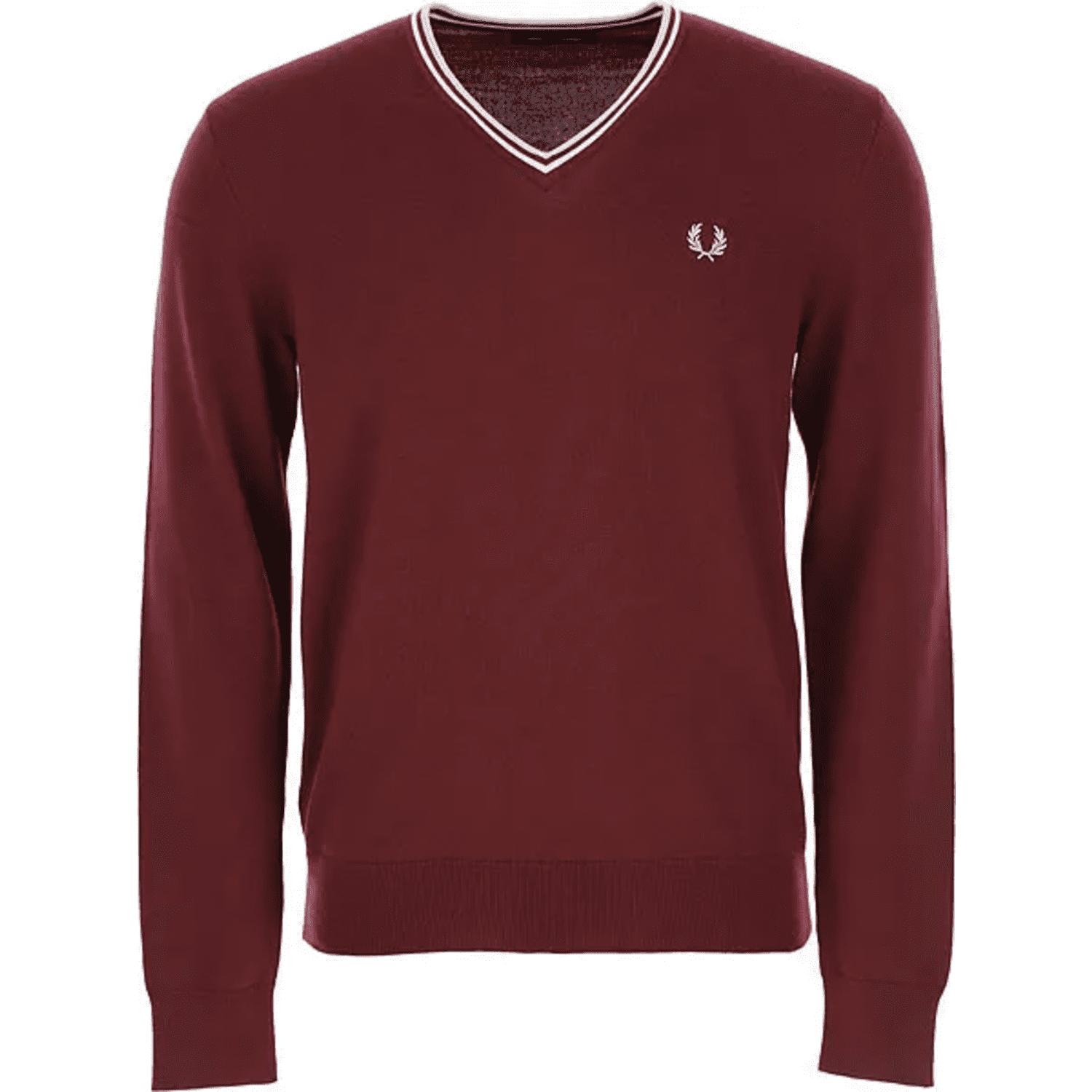Fred Perry Wool Authentic Classic V-neck Jumper Burgundy, White & Ice in  Red | Lyst