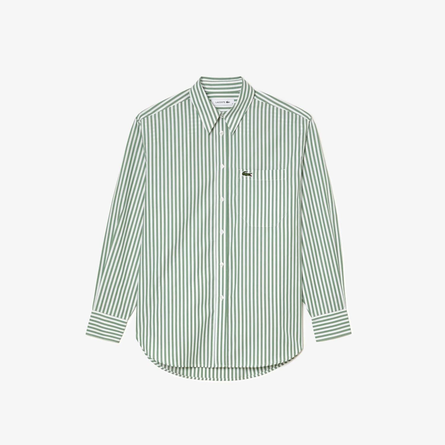 Lacoste Shirt In Striped Cotton Popelín in Green | Lyst