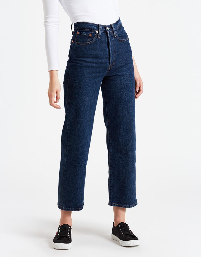 Levi's Dark Wash Cotton Straight Ankle Ribcage Jeans in Blue | Lyst