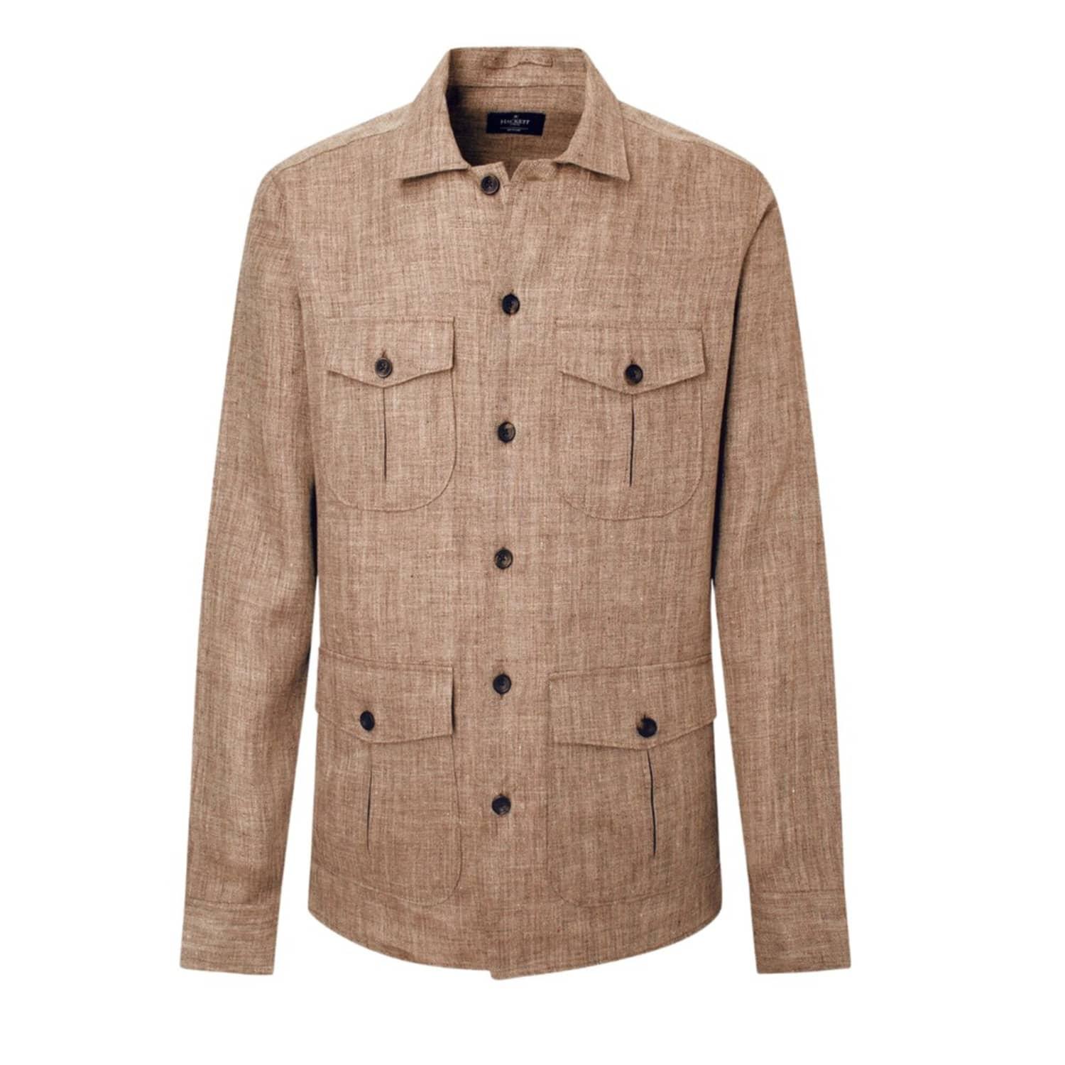 Hackett Tan Linen Overshirt in Brown for Men | Lyst