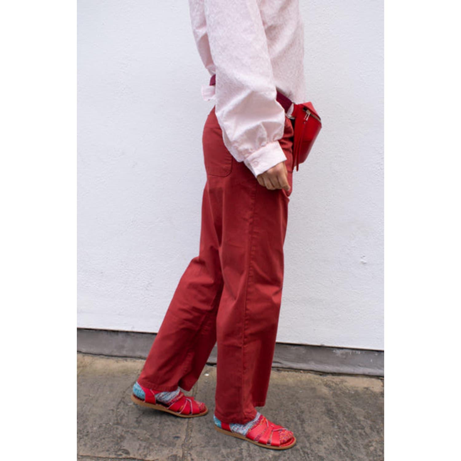 Nice Things Satin Cotton Chino Coral Pants in Red | Lyst