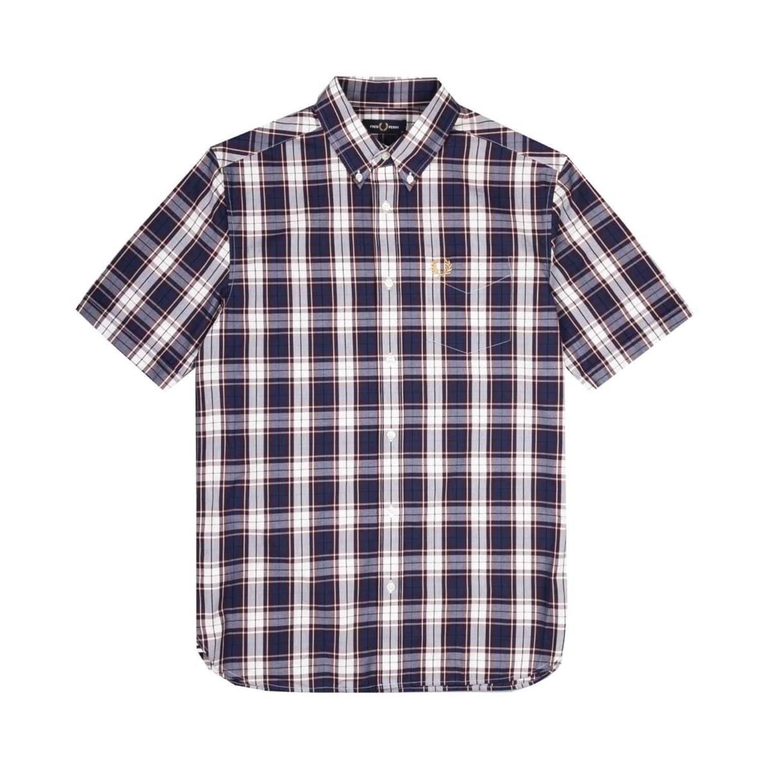 Fred Perry Cotton Authentic Button Down Short Sleeve Check Shirt French  Navy in Blue for Men | Lyst