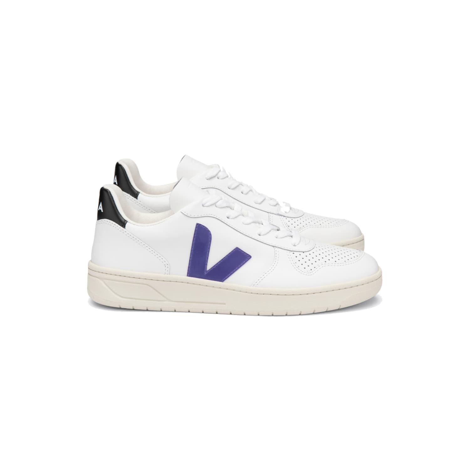 Veja V-10 Leather Trainers White Purple Black | Lyst