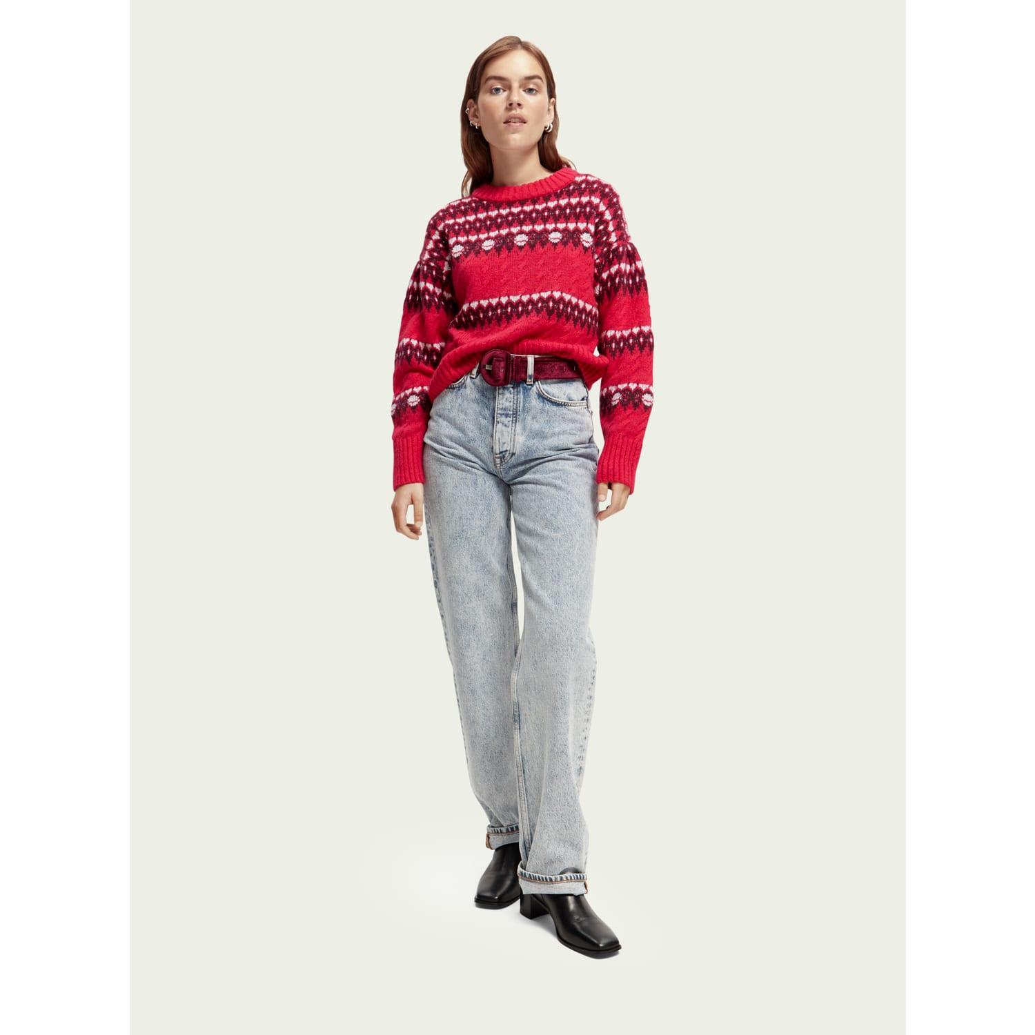 Scotch & Soda Scotch & Soda Fair Isle Knitted Cable Pullover in Red | Lyst